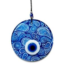 Wall Ornament Charms Blue White Glass Evil Eye Beaded Pattern