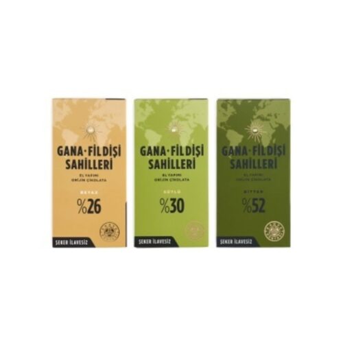 Kahve Dunyasi Origin Ghana & Ivory Coast White - Milk - Dark Chocolate 100 gr (3.52oz) - 3 Pieces