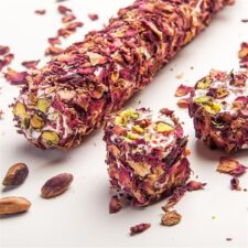 Koskeroglu Coated with Rose Leaves Turkish Delight with Pistachio