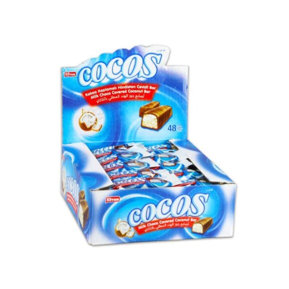 Elvan Cocos Milk Chocolate Covered Coconut Bar in Box 10 gr (0.35oz) - 48 Pieces