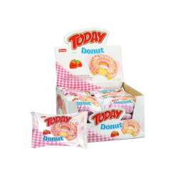 Elvan Today Donut Strawberry Flavored Chocolate Coated Cake with Strawberry Sauce in Box 35 gr (1.23oz) - 24 Pieces
