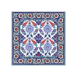 Red Tulip Patterned 60x60 cm Kutahya Style Ceramic Tile Set