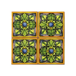 Talavera Patterned 10x10 cm Mexican Style Porcelain Tile Set (ics127) Ikbal Porselen - 4 Pieces