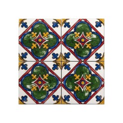 Talavera Patterned 10x10 cm Mexican Style Porcelain Tile Set (ics141) Ikbal Porselen - 4 Pieces